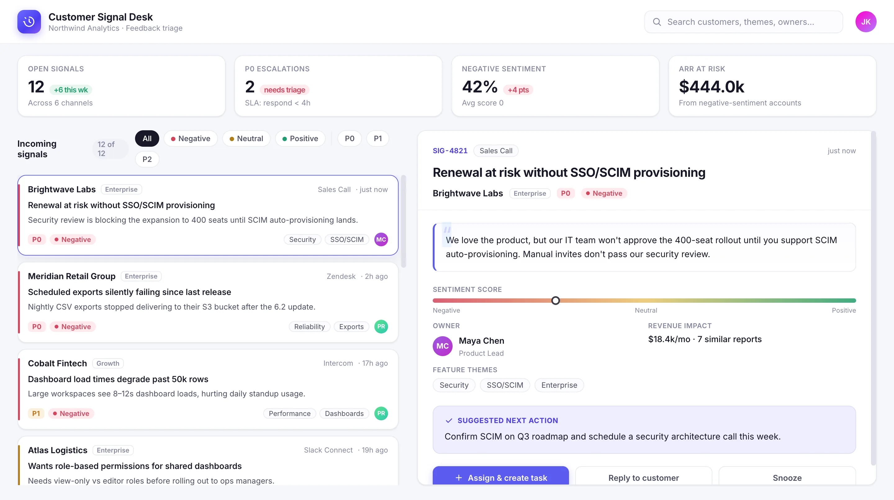 Customer Signal Desk — built and published through the Teamday App Builder