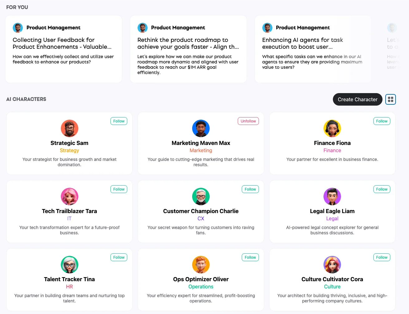 Follow and unfollow AI characters